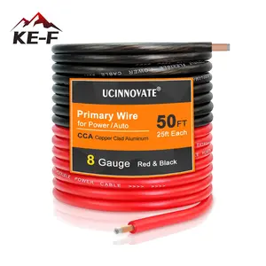 KE-F 8 Gauge Wire 50ft CCA Wire, (25ft Black+25ft Red) Automotive Wire Car Audio Battery Cable, Power/Ground Wire, Marine, Welding Cable, Electrical Wire Audio Wiring for Speaker Amp