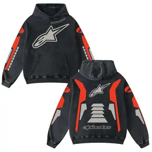 Retro Alpinestar Sport Racing Washed Hoodie MotoGP World Champion Enthusiast Apparel Streetwear Akrapovic Shoei Helmet Racing Team Super Motorsports Clothing Riders Motocross Off-Road Dirt Bike Fan Gear Cotton For Moto Fan Casual Sportswear