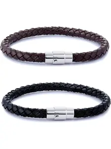 2-3pcs Stainless Steel Braided Leather Bracelet for Men Women, Adjustable Wrist Cuff 7.5-8.5 Inches, Stylish Accessories for Everyday Use, Braided Couple Bracelets