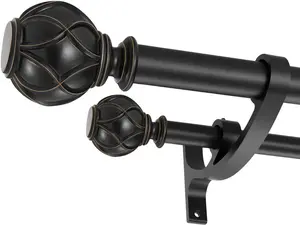 Double Curtain Rods for Window 144 to 164 Inch, Heavy Duty 1-Inch Front and 5/8 Inch  Double Drapery Rods Decorative with Classic Finials, Matte Black