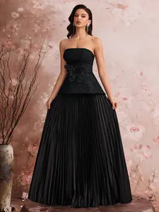 Elegant Sleeveless Fitted Cocktail Dress, Royal Style Floral Ruched Evening Gown, Long Formal Occasion Dress, Special Event Women's Dress