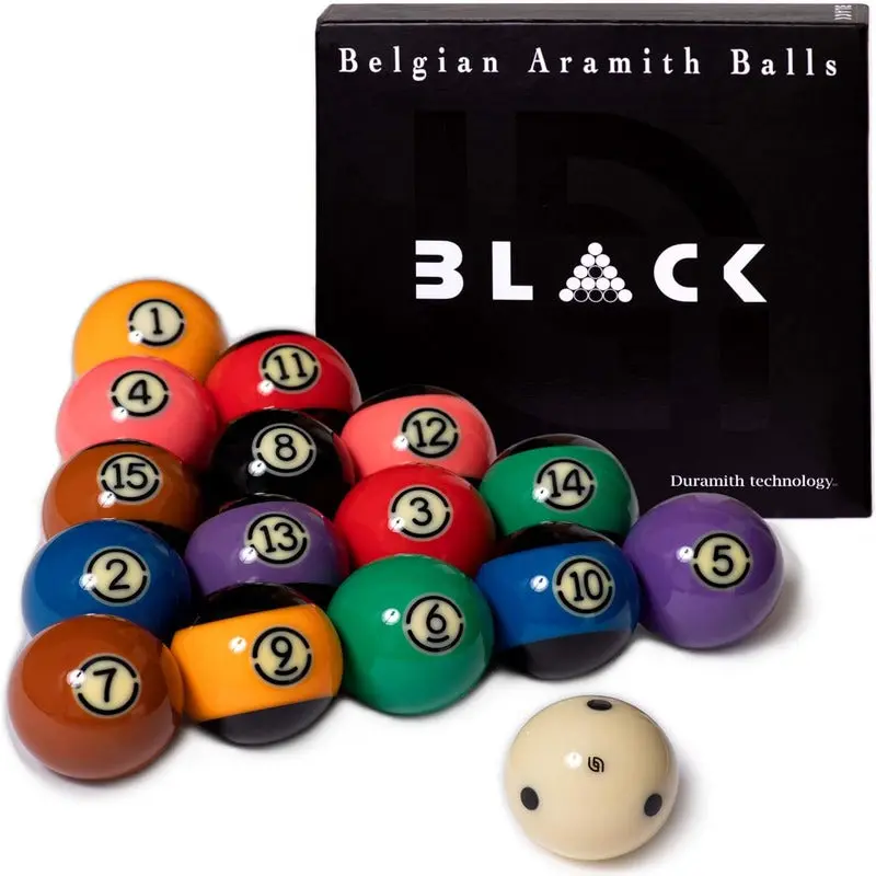 Aramith Professional Tournament BLACK Duramith Billiard Ball Set | High-Contrast Colors with Dotted Cue Ball for Precise Shots, Balls, Precise Shot