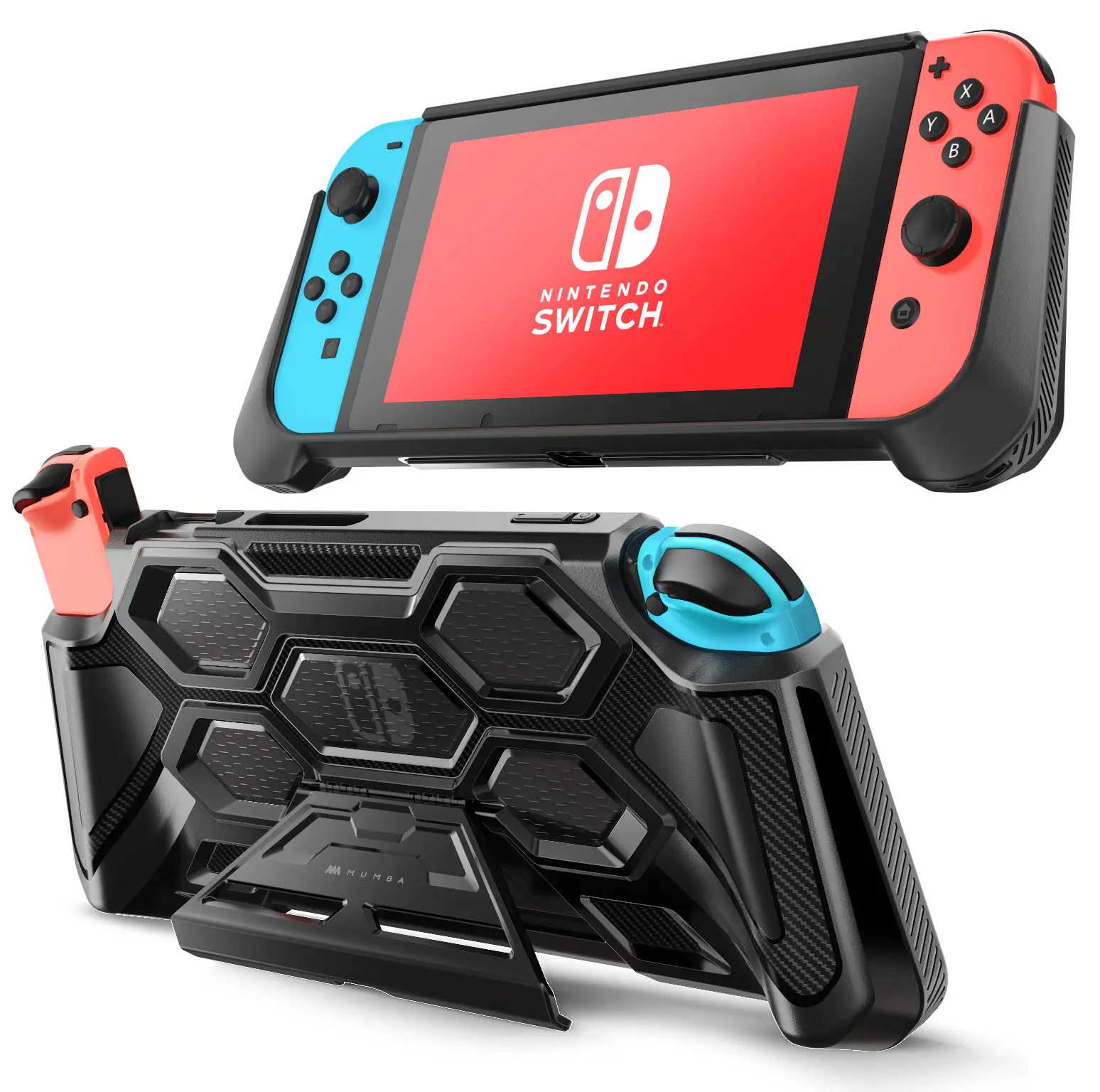 Mumba Battle Series Heavy-Duty TPU + PC Protective Grip Cover for Nintendo Switch Console - Handheld Gaming Accessory with Comfort Padded Controller Grips, Built-in Kickstand, Manufacturer Warranty for Video Games