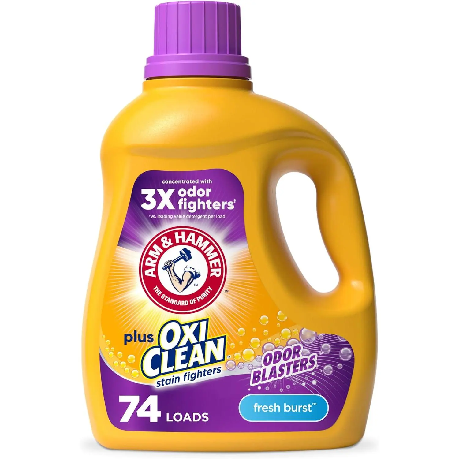 ARM & HAMMER Baking Soda Plus OxiClean Odor Blasters Liquid Laundry Detergent - Stain Attacker, Odor Remover, Fresh Burst Scent, 74 Loads, 96.2 Fl Oz, Includes Measuring Cup, Concentrate
