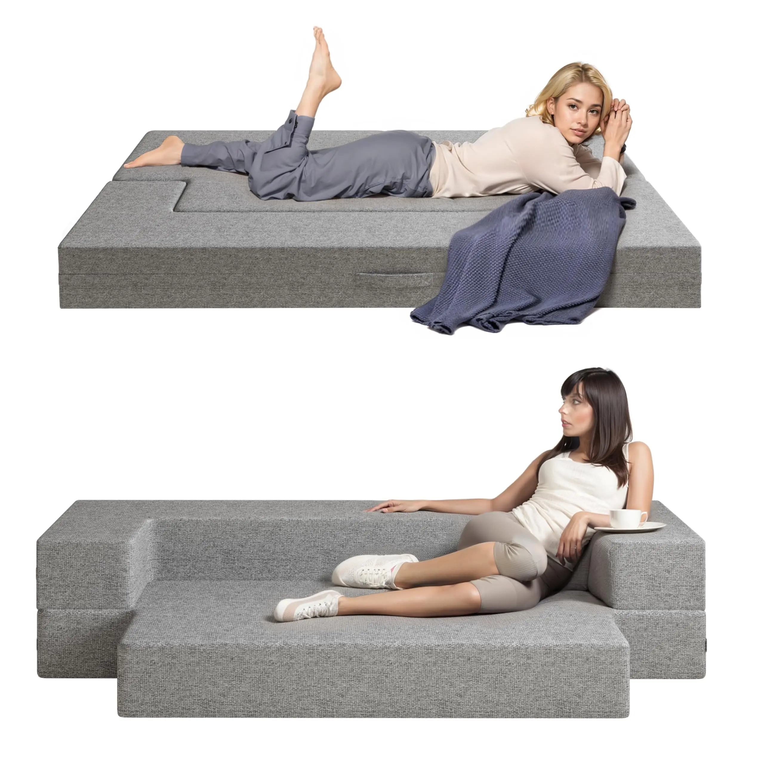 Modular Folding Boneless Floor Seat Sofa, Large Convertible Nugget Couch Sleeper Bed, Multi‑Shape Adjustable Floor Recliner Lounger, Foam‑Filled Versatile Play Sofa for Living Room, Bedroom, Playroom & Gaming Room