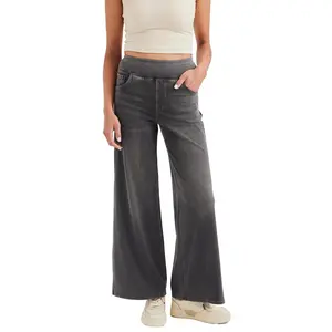 Women's Gradient Wash High Waist Wide Leg Jeans, Elastic Waistband Flared Denim Pants, Vintage Retro Trousers for Women