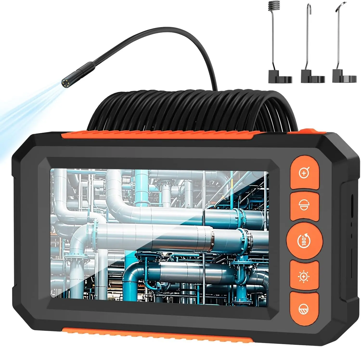 1080 HD Endoscope Camera with Light, 4.3" LCD Screen, 8 LED Lights, 16.5ft Semi-Rigid Cord, IP67 Waterproof Borescope Tools for Sewer Inspection,summerwins