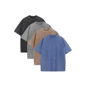 Men's 1/4 Pack Oversized Short-Sleeve Cotton T-Shirts, Vintage Heavyweight Acid Wash Baggy Menswear Tops, Streetwear Casual Gym Workout Sports Tops