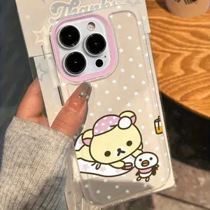 Rilakkuma Cartoon Sweet Style Transparent Phone Case for iPhone 16Pro Max 15Pro/14Pro/13Pro/12Pro/12/11/11promax Suitable for Holiday Gifts, for Girls, Mother's Day, Birthday Gifts