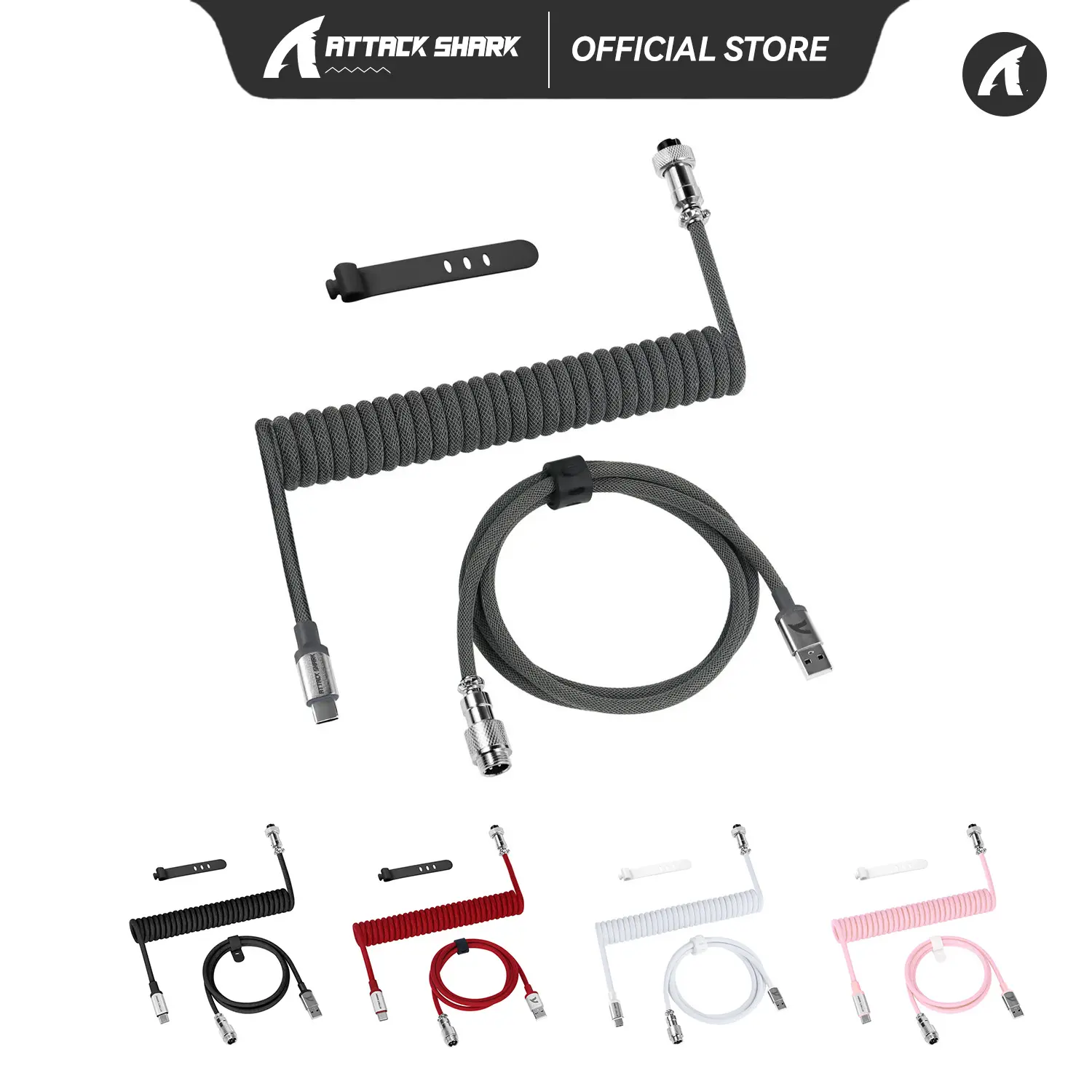 ATTACK SHARK C01PRO Coiled Cable Double Sleeved Type-C Cable With Detachable Aviator Connector for Mechanical Keyboard