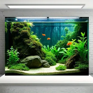 2D flat banner, 1pc， Vibrant aquarium landscape background banner with lush green aquatic plants and colorful fish - perfect for photography, home decor, and events - suitable for indoor and outdoor use