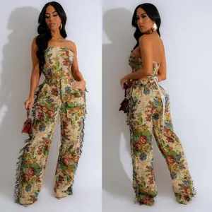 summer autumn clothes Sexy Crop Tops Two Piece Pant Set Outfits Matching Sets 2025 Women Elegant Flower Fringe Wide Leg Pant 2 Piece Summer Set Womenswear Check Light Suits