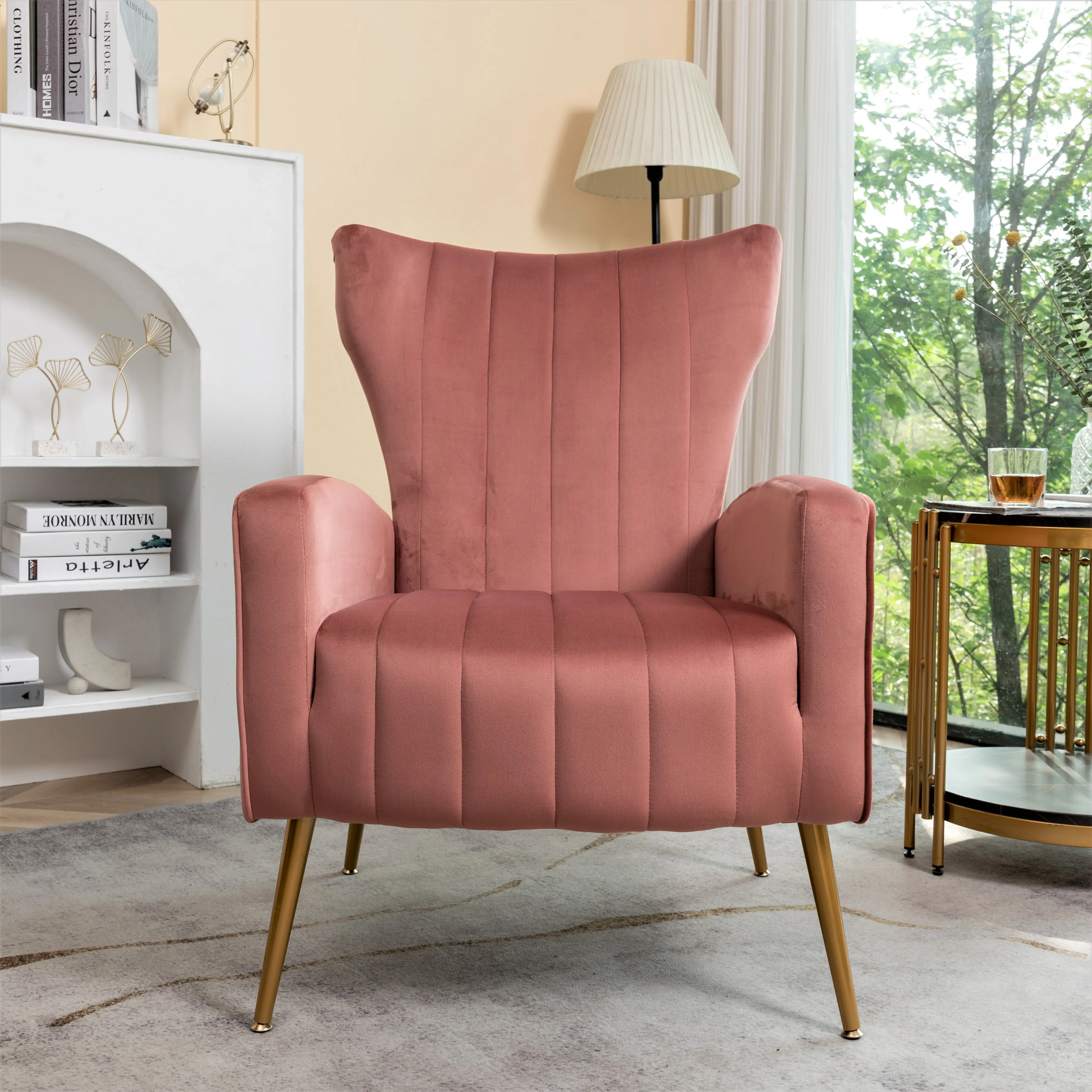 US Pride Furniture Modern Velvet Accent Chair for Living Room, Bedroom or Office with Stylish Metal Legs, Plush Upholstery and Wood Frame, Small