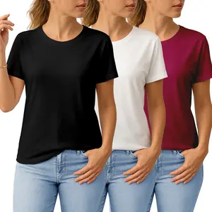 3 Pack Women's  Round Neck Tee, Casual ShortSleeve T-shirt for Fall, Back-to-school ClothingLadies Clothes for Daily Wear, Women's BasicTop, Womenswear, 90s Clothes, T Shirts forWomen, Women's T Shirts Sleeve Short Streetwear Comfort