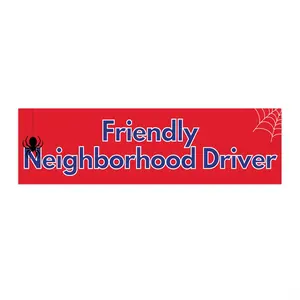 "Friendly Neighborhood Driver" Vinyl Bumper Sticker (Red w Blue Letters)