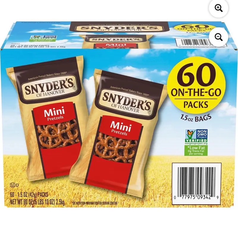 Mini Pretzels - 1.5 Oz Individual Packs, 60-Count Bulk Snack Pack