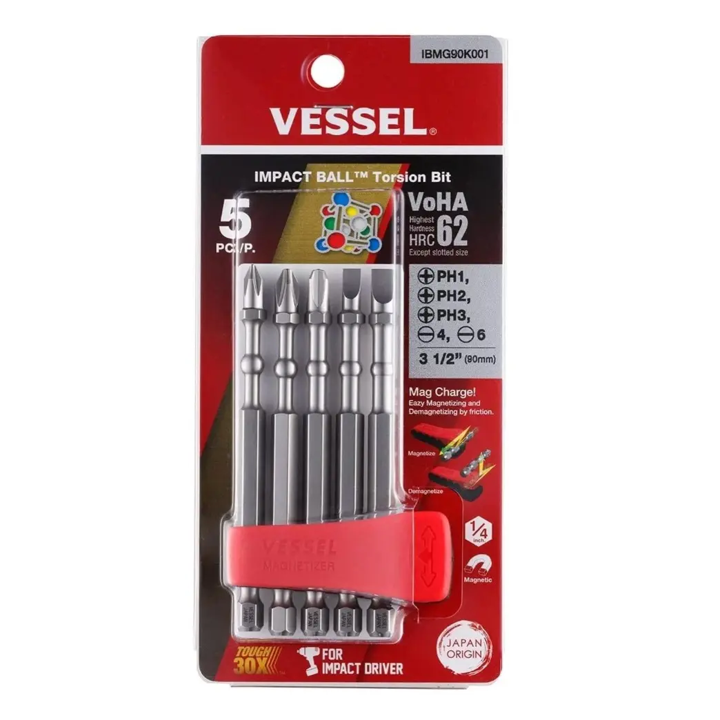 VESSEL Impact Ball Torsion Bits, 5pcs Versatile Magnetic Ball End Set for Impact Driving & Compatibility (#IBMG90001)