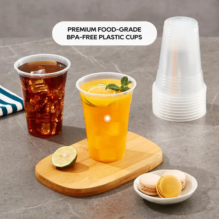 Plastic Cups (12oz-16oz), 100 Count, BPA-Free Disposable Cups for Soda, Beer, Restaurant & Party Supplies, Case of Disposable Tableware for Home Use