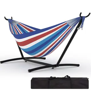 Heavy-Duty Double Hammock with Steel Stand – Portable, Space-Saving, 2 Person, 450 lbs Capacity, Comfortable for Patio, Garden or Indoor, Includes Carry Bag