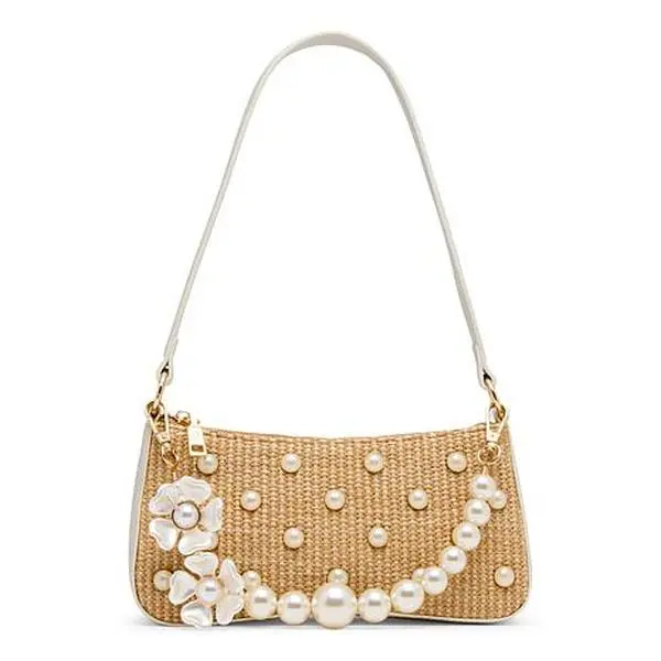 Betsey Johnson Raffia Faux Pearl Shoulder Bag Betsey Johnson Raffia Faux Pearl Shoulder Bag