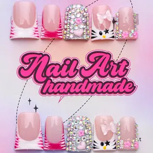 Delicate thing Women's Y2K Style Nail Art Set, Handmade Press On, Pure Handmade Design, Includes Bow & Heart Accents, Perfect Gift for Women, Ideal for Parties