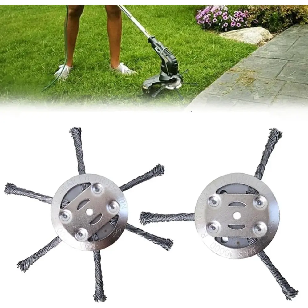 2 Pack 6 inch Steel Wire Brush Cutter Trimmer Head, Weed Trimmer Replacement Head, Durable Head for Home Users, for Electric Battery Powered Cordless String Trimmer, Backyard Garden Accessories