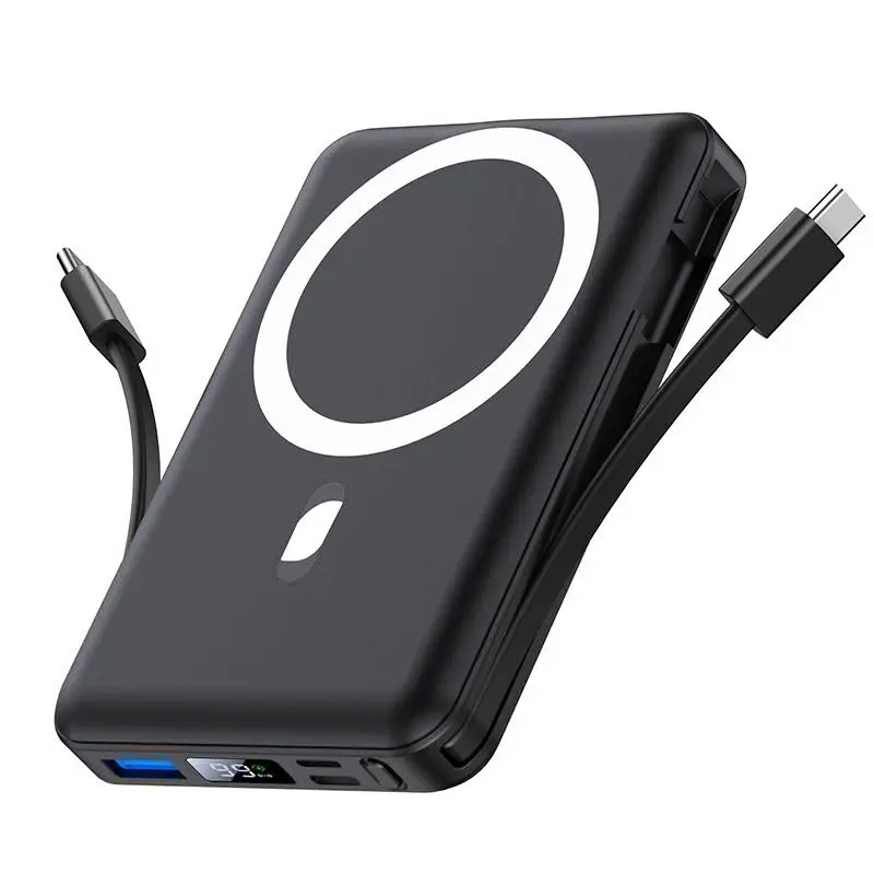 Magnetic Wireless Power Bank - 10000mAh Magnetic Portable Chargers 22.5W PD Fast Charging with Built-in Cables LED Display, Slim Magnetic Battery Pack for Phone Accessories Smartphone Mobile Chargeable