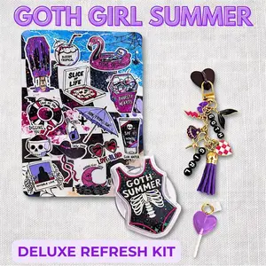 GOTH GIRL SUMMER DELUXE Kindle Refresh Kit | Includes Insert, Magnetic Grip, Dust Plug Charm, and Chain Charm