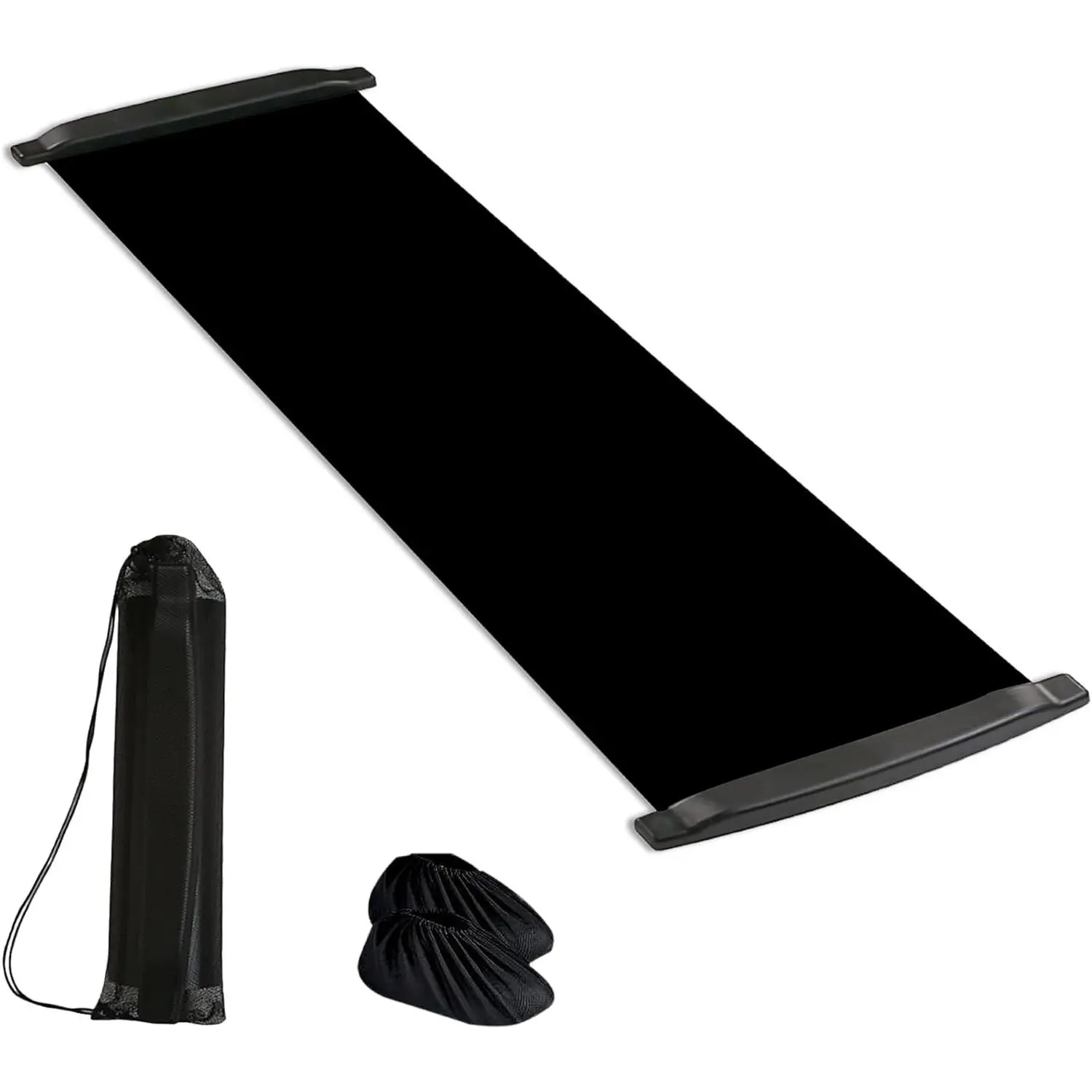 Portable Low-Friction Slide Board for Balance Training, 71in x 20in Exercise Slider with End Stops, Booties, Carrying Bag, Yoga Equipment