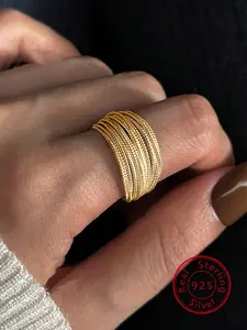 S925 Sterling Silver Simple Elegant Fashionable Ring, Adjustable Rings, Adjustable Layered Ring for Women, Trendy All-match & Exquisite Jewelry for Birthday Gift with Box Wedding Ring, Gifts for Girlfriend, Elegant Everyday Ring