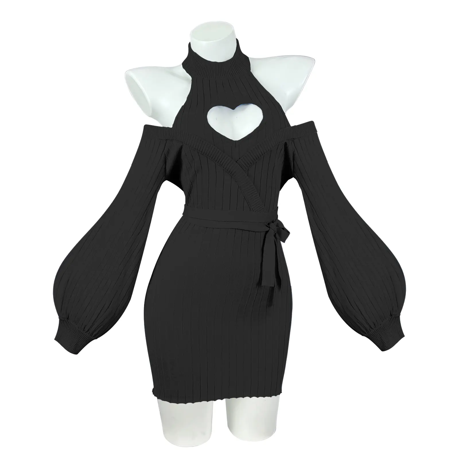 koruraclub Valentine's Day Women's Sweet Heart Pattern Knitted Dress - Soft Knit Midi Dress for Spring & Autumn, Slim-Fitting Casual Dress with Cute Heart Motifs TikTokShopBlackFriday