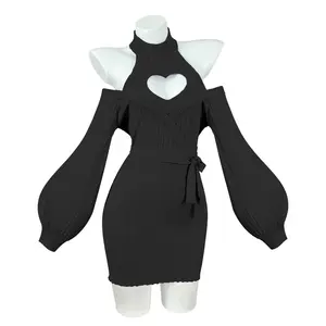 koruraclub Valentine's Day Women's Sweet Heart Pattern Knitted Dress - Soft Knit Midi Dress for Spring & Autumn, Slim-Fitting Casual Dress with Cute Heart Motifs TikTokShopBlackFriday