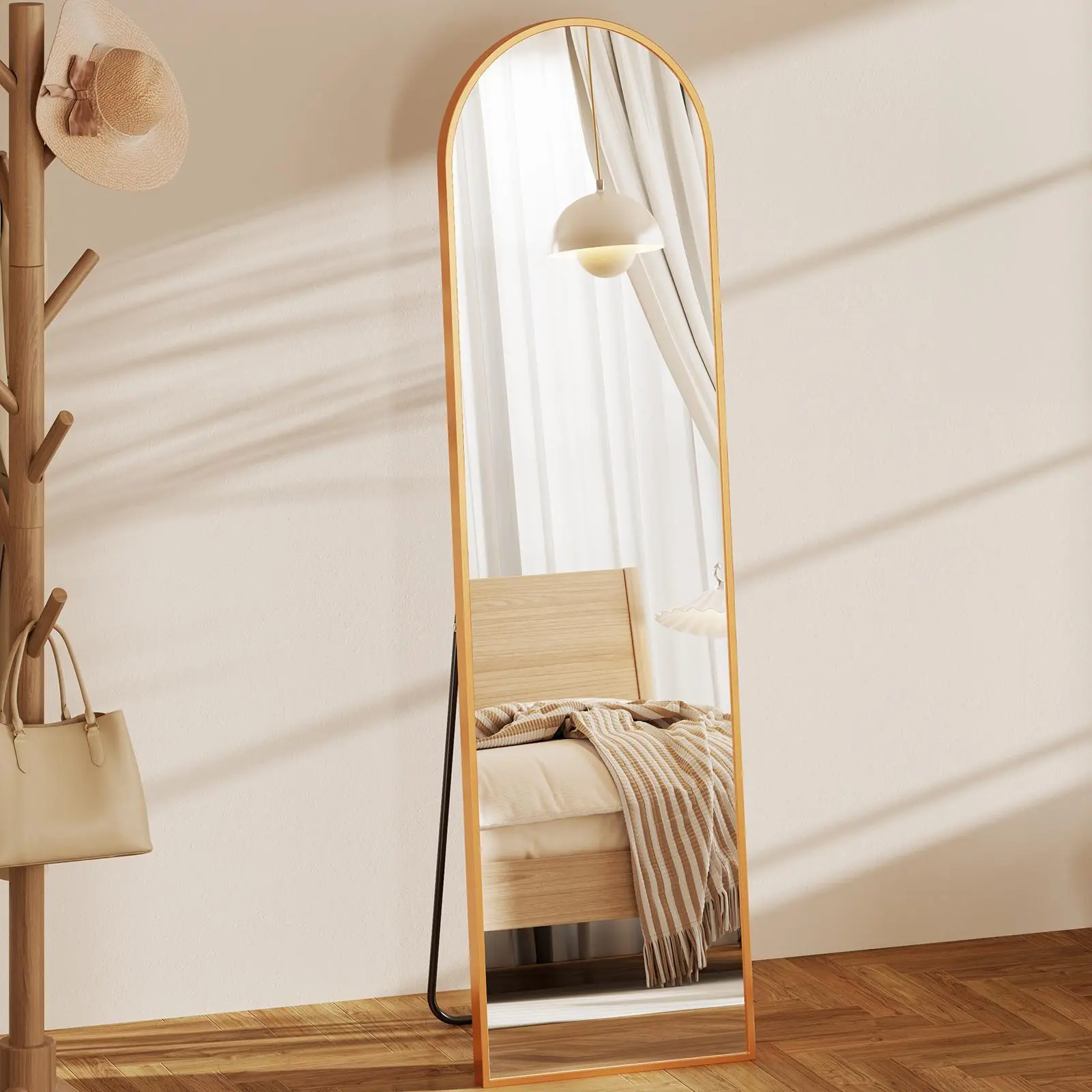 59"x16" Arched/Rectangle Full Length Floor Mirror, Free Standing Leaner Mirror with Aluminum Alloy Frame, HD Explosion-Proof Nano Glass for Bedroom, Living Room, Dressing Room,#FloorMirror #FullLengthMirror