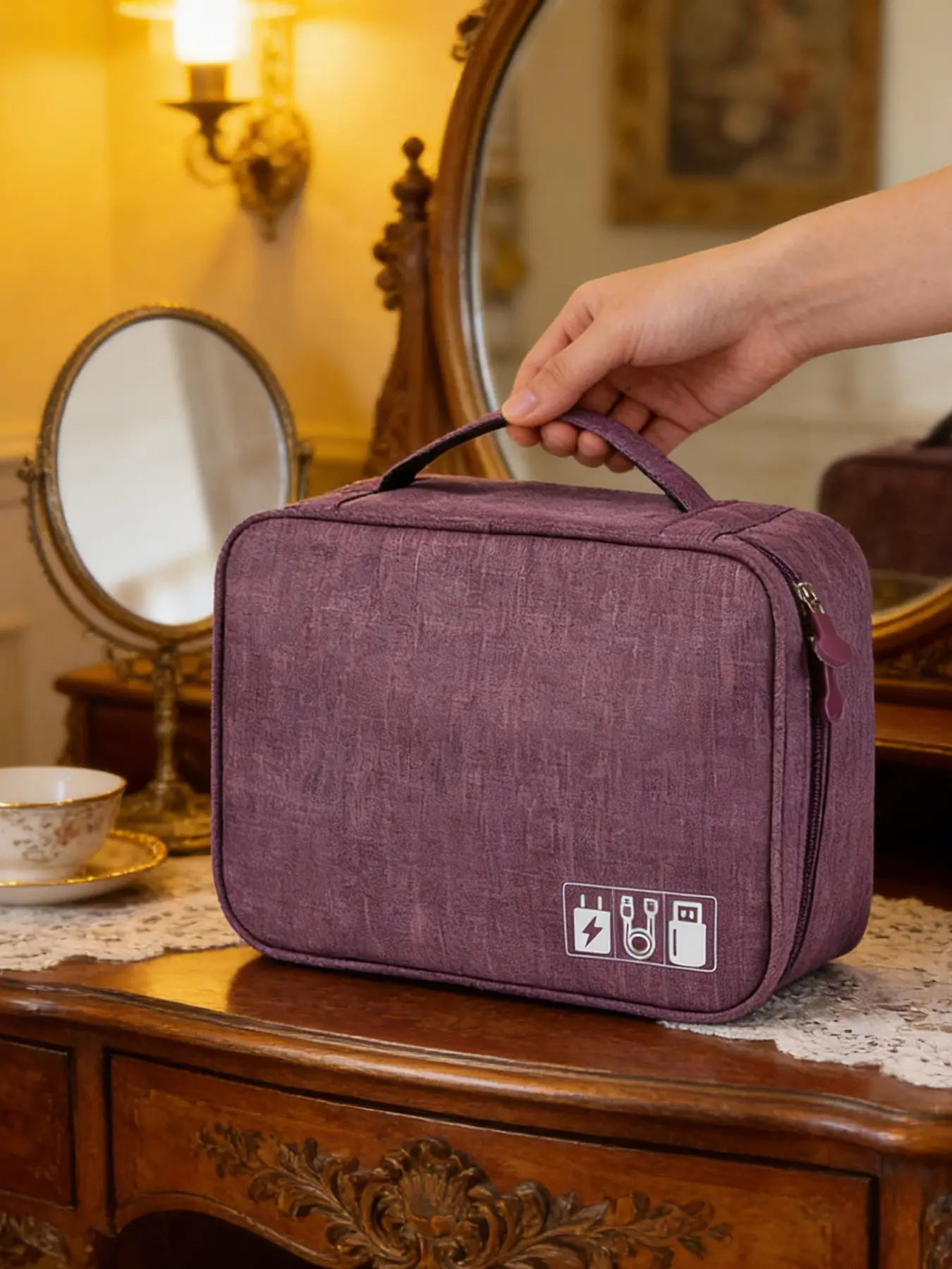1pc  Ladies' portable electronic data cable storage bag with zipper closure, fashionable and versatile, casual and simple, suitable for business trips and travel, portable ladies' storage bag Travel Organizer, Traveling Essentials