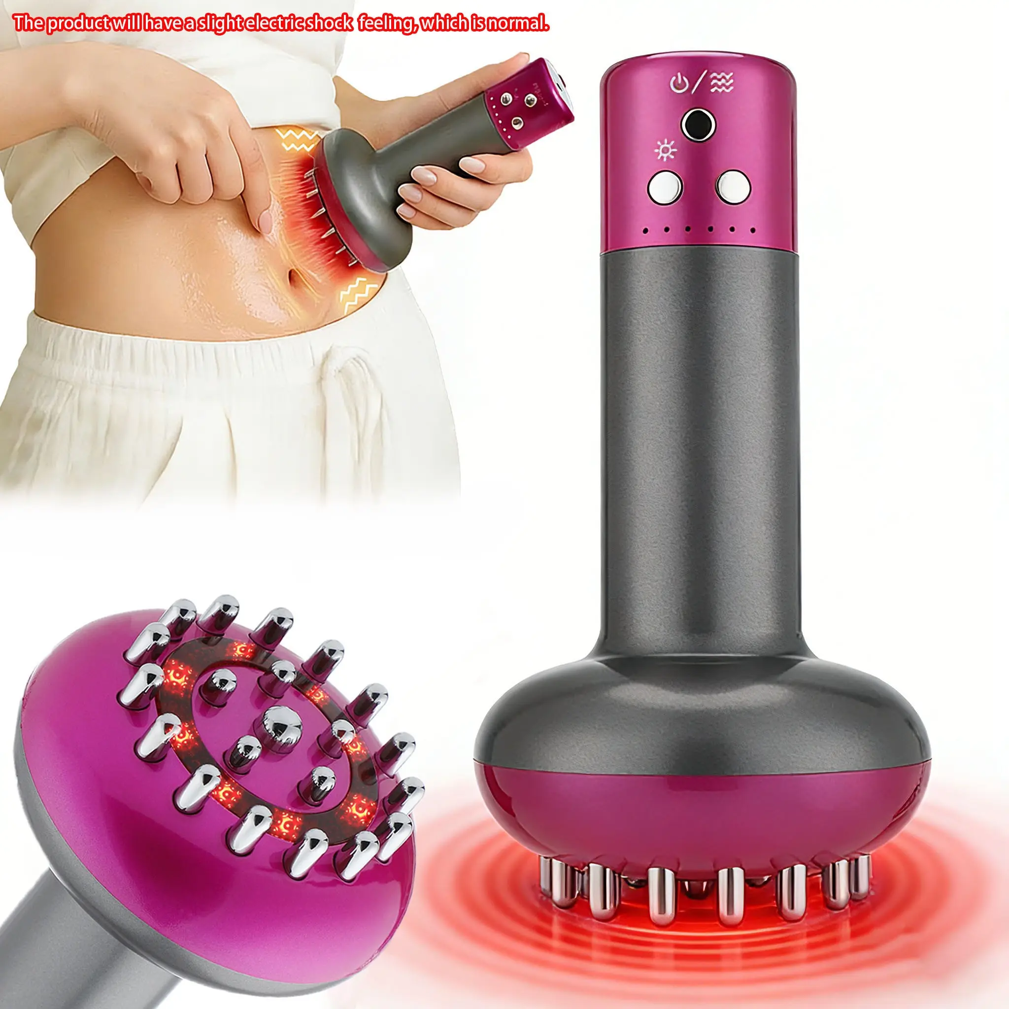 Lymphatic Massager, Cordless Body Shaping Massage Tool, Red Light Heating Scraping Device, Smart Electric Meridian Brush with 6 Levels Heat & Vibration for Whole Body Relaxation, Body Sculpting Tool, Lymphatic Drainage Tool