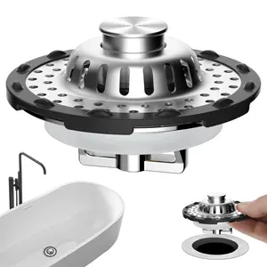 Anylock Universal Bathtub Drain Stopper Shower Drain Hair Catcher, Tub Stopper with Visible Top Strainer, Upgraded 3 in 1 Pop-up Drain Plug Fit for 1.5 to 2.4" Hole, Stainless Steel Filter Basket, Chrome