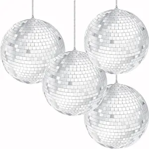Mirror Disco Ball 3" Inch  Hanging Ball with Attached String for Hanging, Reflects Light, Party Favor (Pack of 4)