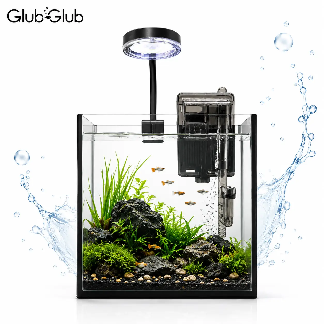 GLUB GLUB 1.2Gal Fish Tank, Nano Glass Aquarium with Filter, Led Light for Aquascape DIY Small Betta Fish Tank Fishtank Terrarium tiktokshopspringglowup