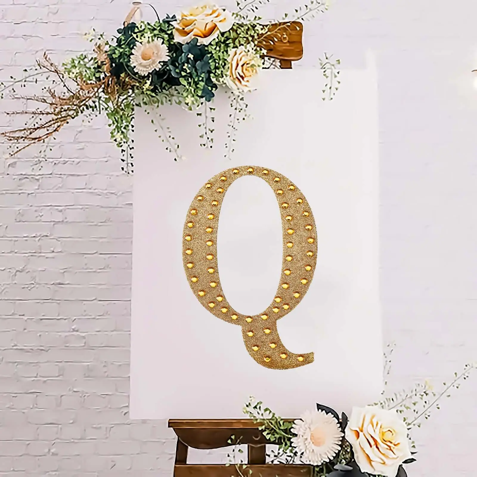 Decorative Rhinestone Alphabet "Q" Letter Stickers 8", Gold Glitter Adhesive Craft Letters - DIY Sparkle Embellishments