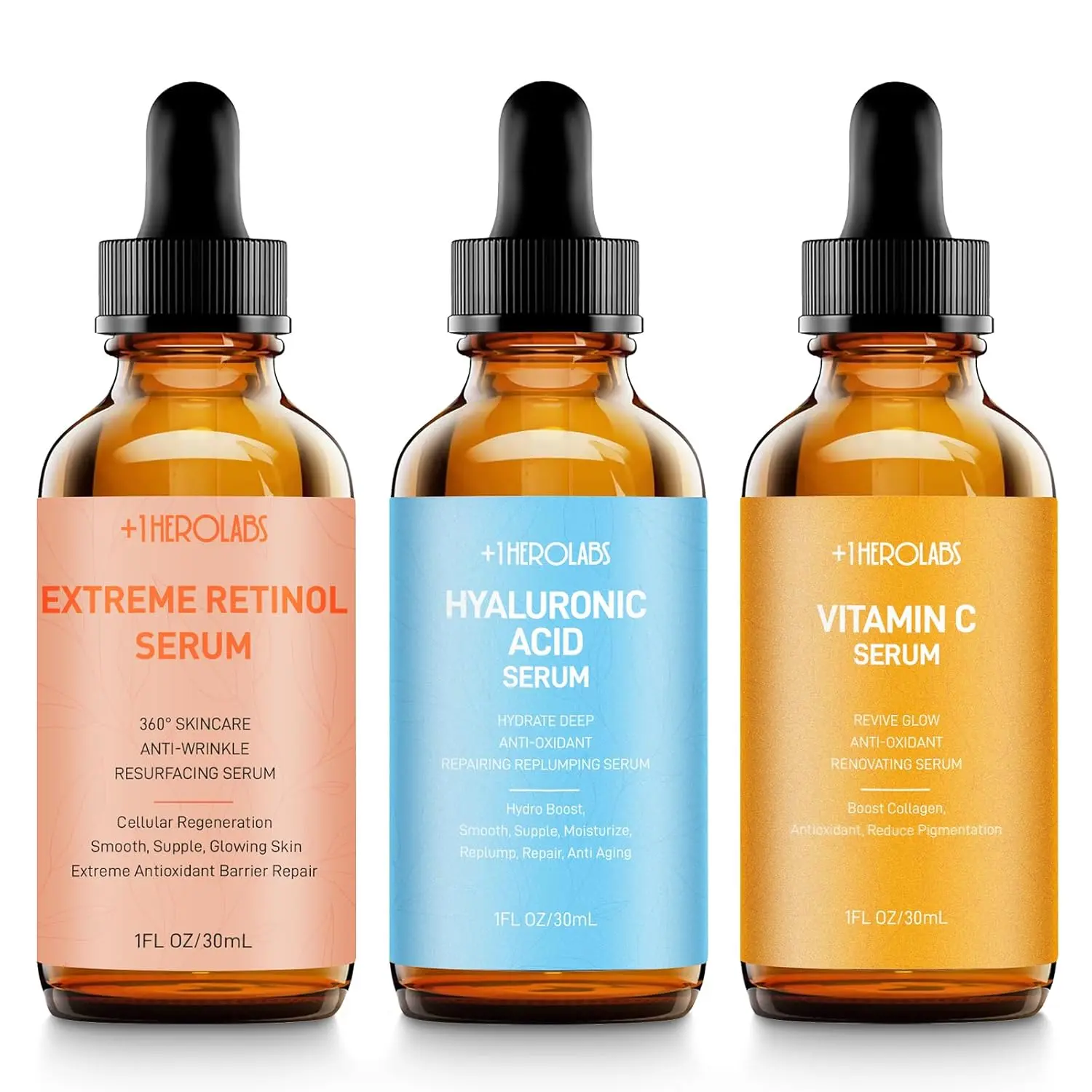 Facial Skin Care – Retinol Serum, Vitamin C & Hyaluronic Acid for Face – Anti Aging Face Serum Set for Women – Firm, Wrinkle Smoothing, Dark Spot Corrector, Brighten Dullness