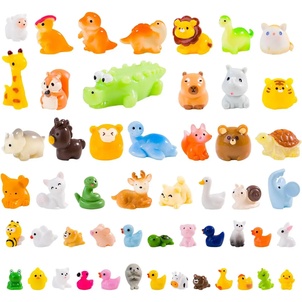 52pc Mini Resin Animal Figurines Set – Fairy Garden Miniatures & Desktop Decor – Cute Collectible Animal Figures Gift