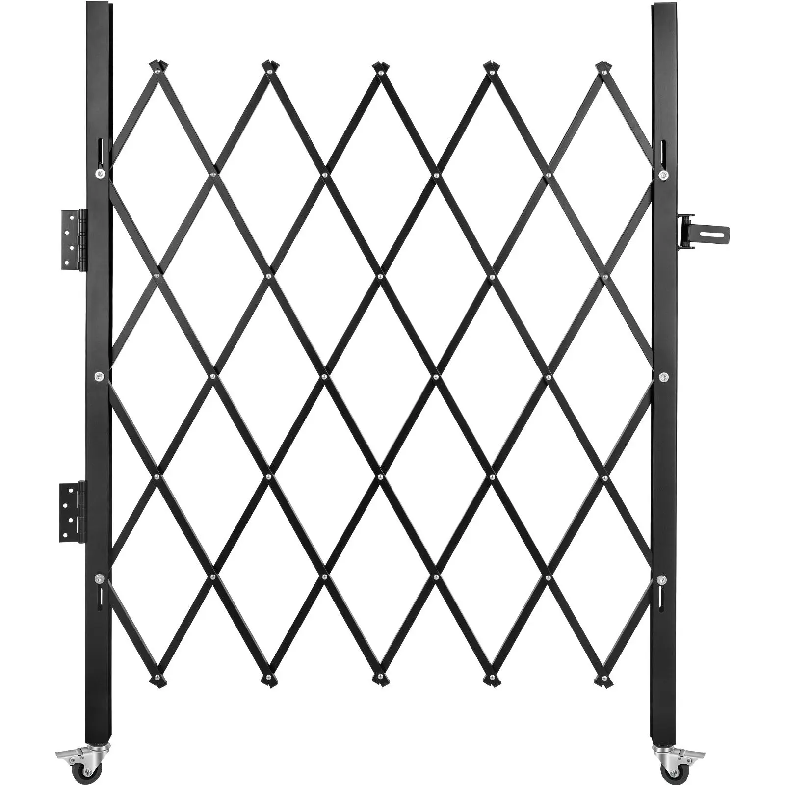 【summerfinds】VEVOR Durable Single Folding Steel Accordion Security Gate, 5' H x 5-1/2' W Flexible Expanding 360° Rolling Scissor Barricade, Padlock Keys Included, Convenient Transport & Storage for Basement