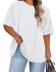 Womens Oversized T-Shirt Basic Loose Tee Tops Short Sleeve Crew Neck Shirts Casual Soft Blouse