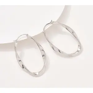 Christian James by Scott Grimes Sterling 1-1/2" Oval Ripple Hoop Earrings