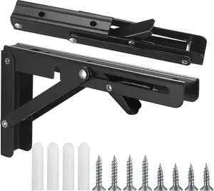 2 Pcs Folding Shelf Brackets, 8 Inch Heavy Duty Floating Triangle Shelf Brackets, Collapsible Shelves Brackets, Wall Mounted L Table Hinges Brackets for Bench Table with Screws (8 Inch) TOOINKCV