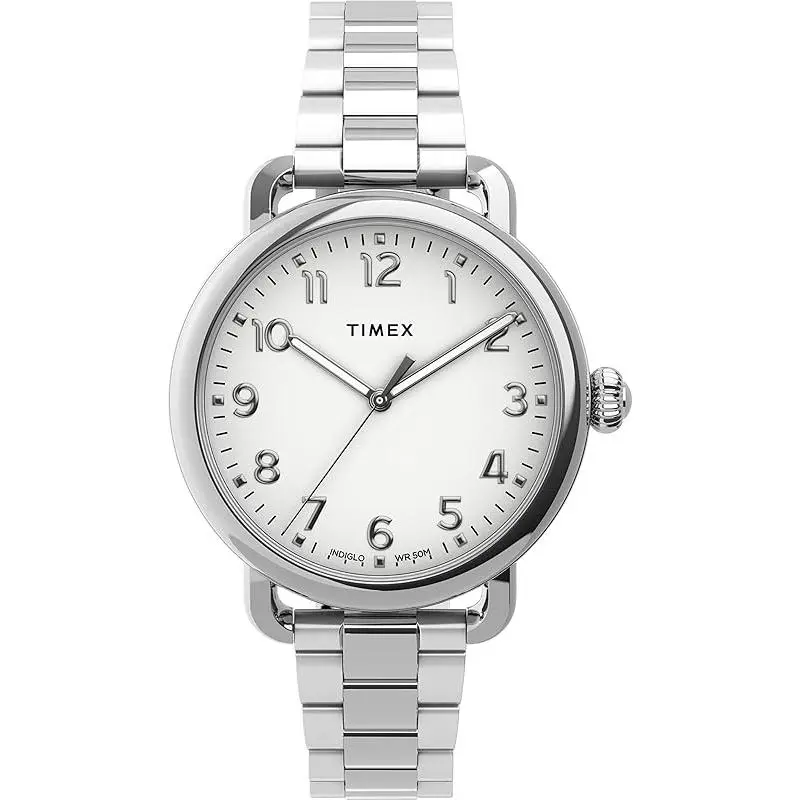 Timex Waterbury Standard Ladies Watch TW2U13700, Arabic Numerals, Elegant, Quartz Drive, Steel Bracelet, Casual, 34Mm, 30M - 50M, Analog, Indiglo Light, Steel Strap, Arabic Dial