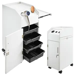VEVOR Salon SPA Beauty Hairdressing Cart White Storage Trolley with 4 Drawers Rolling Wheels Lockable 2 Keys with Hairdryer Holder Space-Saving Side Tray Organiser Racks