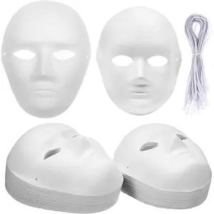 40 Pack DIY Full  , 2 Sizes Paintable White Plain , Paper Mache Mask for  Halloween Christmas Mardi Gras Masquerade Dance Party, Blank Costume