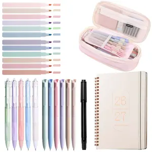 Aesthetic School Supplies Set, Including Highlighter & Gel Pen & Mechanical Pencil & Pencil Case & Accessories, Cute Stationery Set, Student Essentials, Writing Utensils