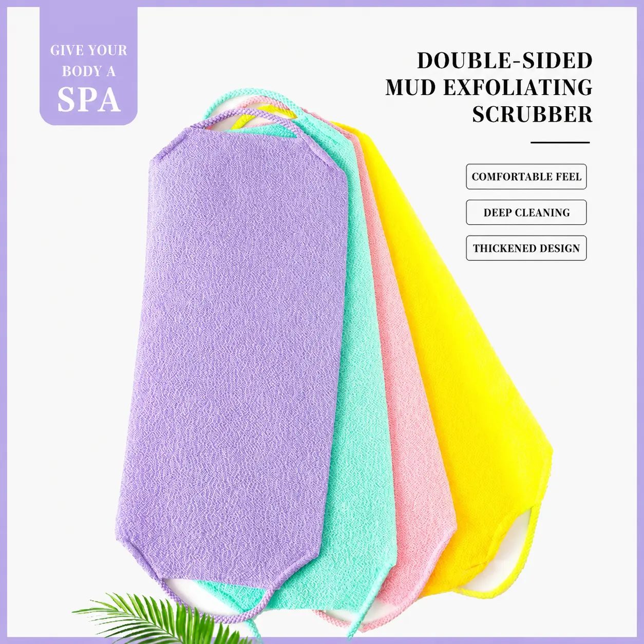Exfoliating Back Scrubber with Handles,Nylon Back Exfoliator Extended Length Back Washers Stretchable Exfoliating Washcloth Pull Strap Shower Scrubber for Body Cleans Skin Massages for Women Men